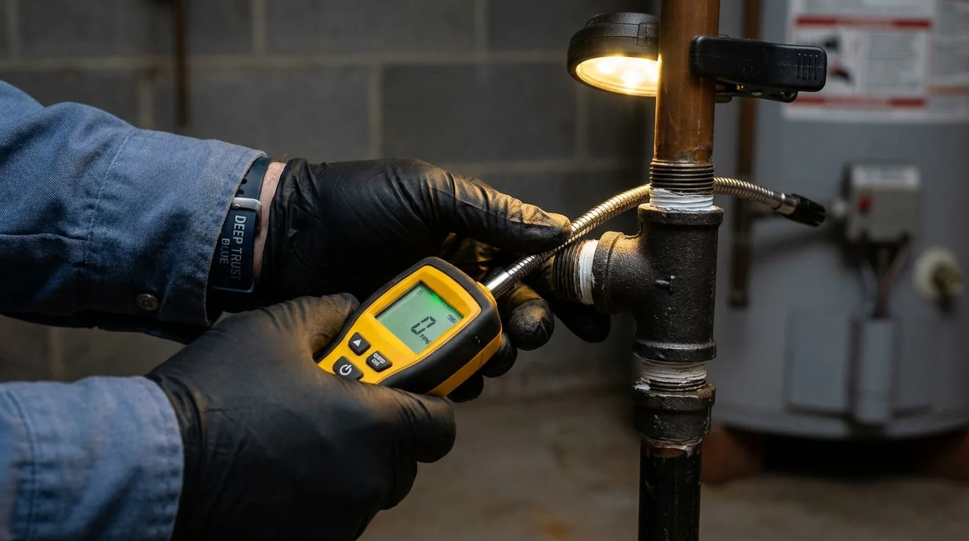 Gas leak detection with electronic sniffer by Johns Plumbing LLC in Heath