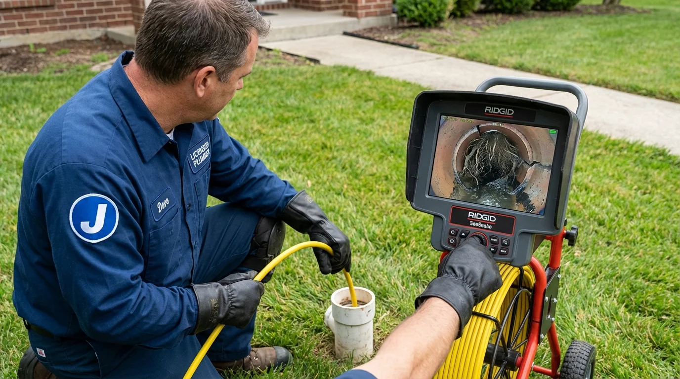 Sewer camera inspection being performed by Johns Plumbing LLC in Heath