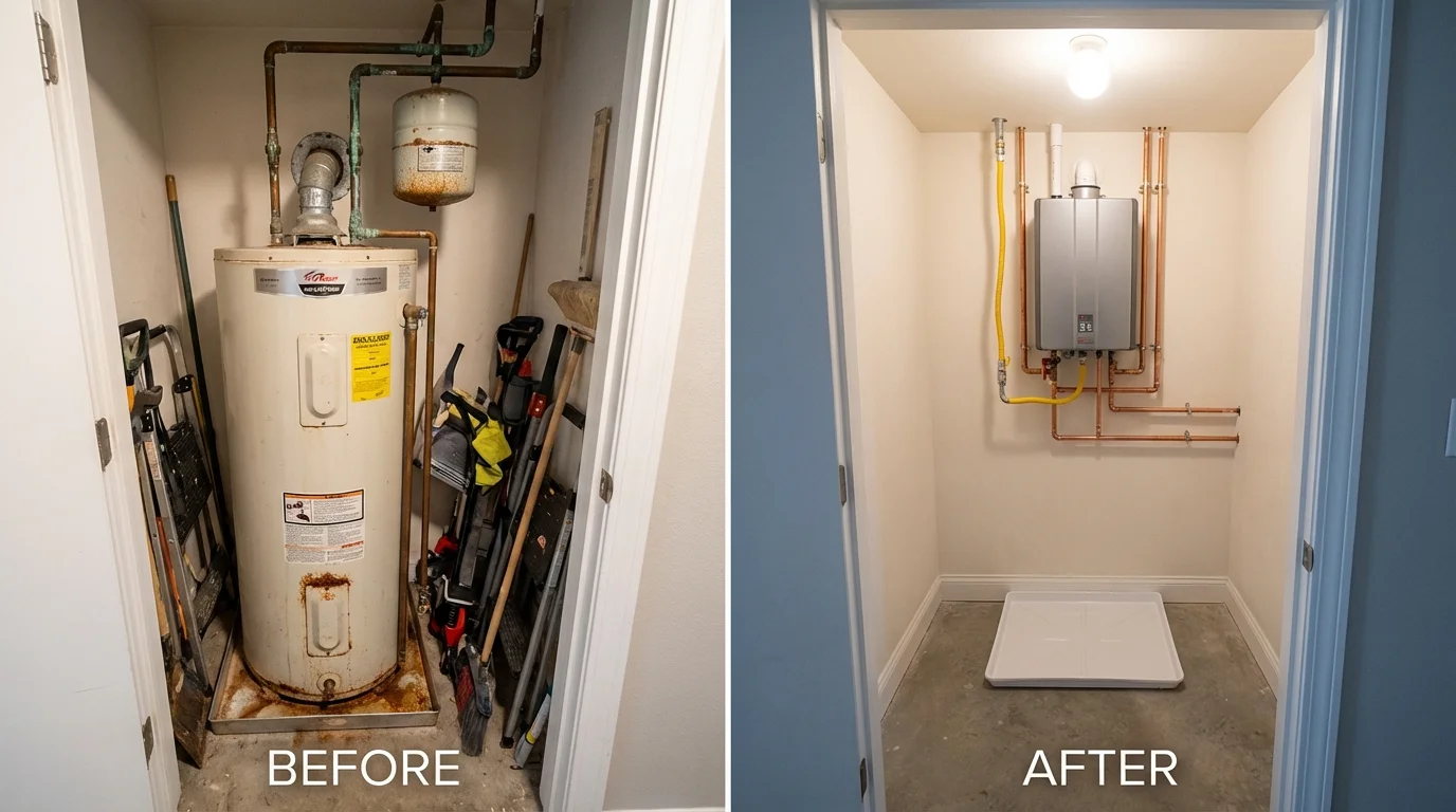 Tank water heater versus wall-mounted tankless unit comparison for Heath, OH homeowners