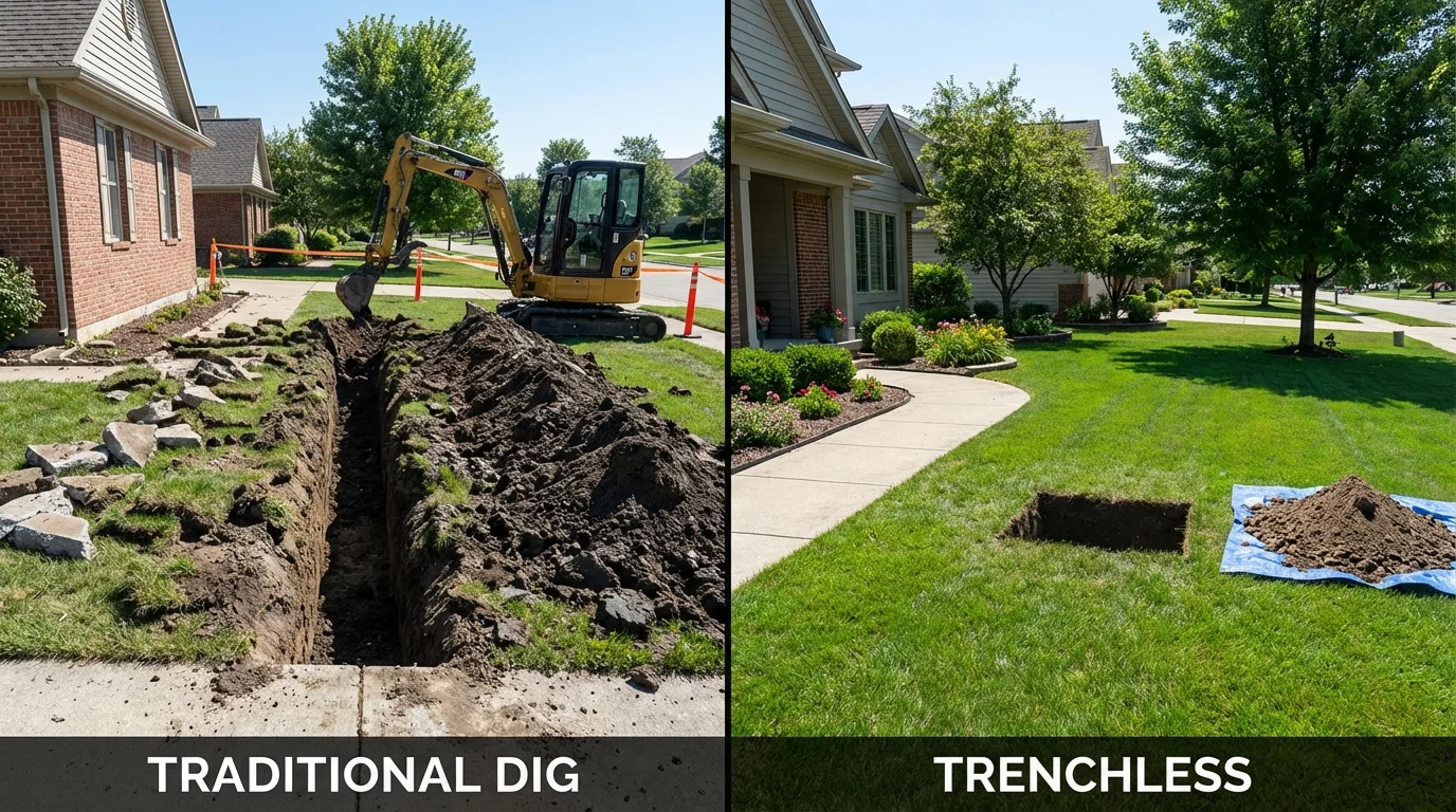Trenchless sewer repair with minimal yard damage versus traditional excavation in Heath, OH